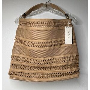 Le Miel Handbag Tan Woven Large Vegan Boho Hobo Indie Tote Business Bag Only New